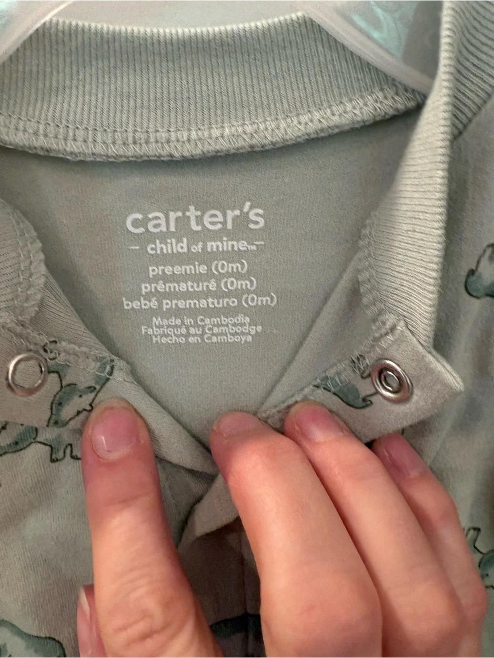 NWT Carter's Sage Green Hippo Footed One-Piece outfit sku TR175 preemie